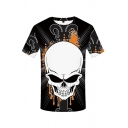 Fashionable Mens Short Sleeve Round Neck Cartoon Skull Patterned Relaxed Fit T-Shirt in Black
