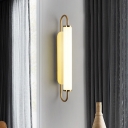 Brass Tube Wall Mount Sconce Post Modern Milky Glass LED Wall Lighting for Stairway