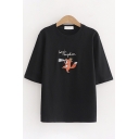 Chic Street Girls Short Sleeve Crew Neck Letter BEGIN ANYWHERE Fox Embroidered Loose Fit T Shirt