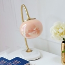 Pink Glass Ball Nightstand Lighting Nordic 1-Light Gold Reading Book Light with Marble Base