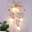 5-Bulb Sconce Lighting Pastoral Style Corridor Wall Lamp Fixture with Flower White Glass Shade