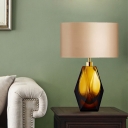 Postmodern Hexagon Night Table Lighting Amber Glaze 1 Bulb Bedroom Nightstand Lamp with Drum Fabric Shade