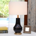 Modern Vase Night Lighting Ceramic 1 Light Living Room Table Lamp in Black with Cylinder Fabric Shade