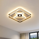 Modern LED Flush Ceiling Light Black Squared Flush-Mount Lamp Fixture with Acrylic Shade in White/Warm Light