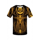 Stylish Mens Short Sleeve Round Neck Deer Eye 3D Printed Relaxed Fit T-Shirt in Black