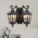 Black Finish 2 Heads Sconce Light Countryside Water Glass Geometric Wall Mount Fixture