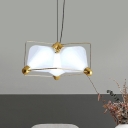 Gold Rhombus Ceiling Chandelier Modern Style 3-Light Frosted Glass Hanging Pendant Light in White/Warm Light