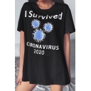 Popular Womens Short Sleeve Round Neck Letter I SURVIVED CORONAVIRUS 2020 Virus Graphic Oversize T-Shirt