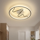 Black Circular Ceiling Mount Lighting Minimalist Acrylic LED Flush Mount Lamp with Wavy Design for Bedroom