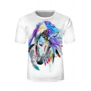 Pretty Trendy Mens Short Sleeve Crew Neck Unicorn 3D Patterned Slim Fit T-Shirt