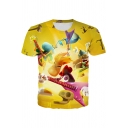 Popular Boys Short Sleeve Crew Neck 3D Cartoon Band Print Relaxed Fit Tee Top in Yellow