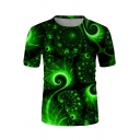 Designer Guys Green Short Sleeve Crew Neck Digital 3D Printed Fitted T Shirt