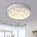 Iron Round Flush Light Fixture Contemporary LED White Ceiling Mounted Lamp in Warm/White Light with Flower Pattern