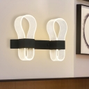 2 Heads Bedroom Wall Mount Lamp Simplicity Black Wall Sconce with U-Shape Acrylic Design in Warm/White Light