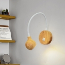 Simplicity Globe Wall Light Wood LED Bedroom Wall Sconce Lighting in White with Curved Arm