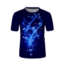 Boys Stylish Short Sleeve Crew Neck Abstract 3D Pattern Loose Tee Top in Black