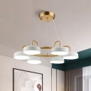Drum Chandelier Lamp Contemporary Metal 6-Head White and Gold Finish Hanging Light Fixture