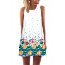 Fancy Ladies Sleeveless Round Neck Floral Patterned Short A-Line Tank Dress