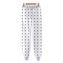 Chic Unique Guys Drawstring Waist Polka Dot Symbol Printed Cuffed Ankle Carrot Fit Sweatpants