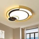 Metallic Drum Flush-Mount Light Fixture Contemporary LED Ceiling Flush in Black and Gold, 16