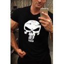 Stylish Guys Short Sleeve Crew Neck Skull Printed Slim Fitted T Shirt