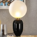 Iron Oval Night Light Postmodern 1-Bulb Black/Gold Table Lighting with Ball Opal Glass Shade