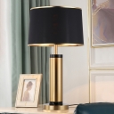 Metal Cylinder Night Table Lamp Contemporary 1-Light Black Nightstand Light with Barrel Fabric Shade