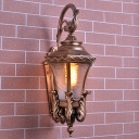 1 Bulb Textured Glass Wall Light Fixture Rustic Brass Cuboid Outdoor Wall Mount Sconce