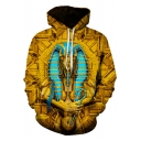 Trendy Mens Long Sleeve Drawstring Abstract 3D Print Loose Fit Hoodie in Gold