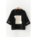 Chic Trendy Girls Bell Sleeves Hooded Letter Print Floral Graphic Colorblock Relaxed T Shirt