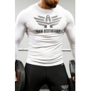 Active Fitness Guys Long Sleeve Crew Neck Letter IRON AESTHETICS Stripe Pattern Fitted Graphic Tee
