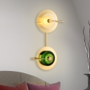 Doughnut Wall Light Post Modern Clear and Green Latticed Glass LED Brass Wall Mount Sconce with 2-Disk Detail