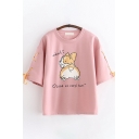 Japanese Style Cool Girls Short Sleeve Round Neck Cartoon Ladies Fan Pattern Lace Up Relaxed Tee Beautifulhalo Com