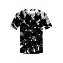 Chic Simple Short Sleeve Crew Neck Digital Shinning Abstract Print Slim Fit Tee Top