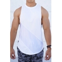 Sport Solid Color Sleeveless Crew Neck Patchwork Curved Hem Relaxed Tank Top for Mens