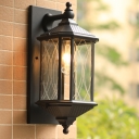 Clear Glass Lantern Wall Light Fixture Country 1 Head Outdoor Wall Sconce Lamp in Coffee