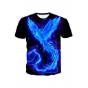 Novelty Blue Short Sleeve Crew Neck Phoenix Flame 3D Printed Relaxed T-Shirt for Guys