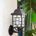 Pavilion Clear Glass Wall Sconce Rustic 1-Bulb Outdoor Wall Lighting Fixture in Black