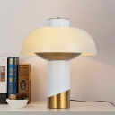 Simplicity Dome Nightstand Lamp Opal Glass LED Bedroom Night Table Light in Gold with Cylinder Metal Base