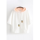 Fashion Girls Short Sleeve Drawstring Rabbit Carrot Embroidered Relaxed Fit Ears Hooded T-Shirt