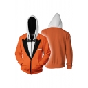 Fashionable Mens Yellow Long Sleeve Drawstring Zip Up 3D Suit Print Colorblock Loose Fit Hoodie