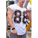 Hot Fashion Muscle Short Sleeve Crew Neck Number 88 Pattern Relaxed Fit Tee