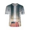 Fashionable Mens Short Sleeve Crew Neck Building Flag 3D Printed Tee in White