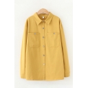 Leisure Trendy Ladies Solid Color Long Sleeve Lapel Color Button Down Pocket Patched Relaxed Fit Long Shirt