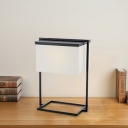 Fabric Rectangle Nightstand Light Contemporary 1 Head Black and White Table Lamp with Metal Frame Base