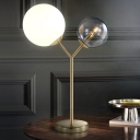 Gold Sphere Desk Light Postmodern 2 Bulbs White and Grey Glass Night Table Lamp for Bedroom