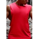 Leisure Mens Sleeveless Round Neck Relaxed Fit Solid Color Tank Top