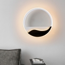 Circle Sconce Light Fixture Minimalist Acrylic Black and White LED Wall Lamp with Wavy Design for Bedroom in Warm/White Light
