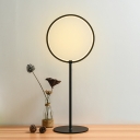 Circular Bedroom Night Lamp Metallic 1 Bulb Contemporary Table Lighting in Black with Base