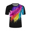 Guys Creative Short Sleeve Round Neck Colorful Quicksand Pattern Relaxed Fit Tee in Black